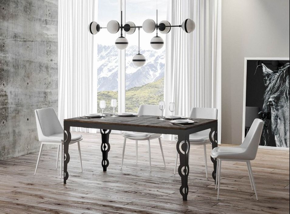Table rectangulaire extensible orientale 6 à 20 personnes L 160 à 420 cm bois foncé et cadre métal anthracite Zakary - Photo n°1