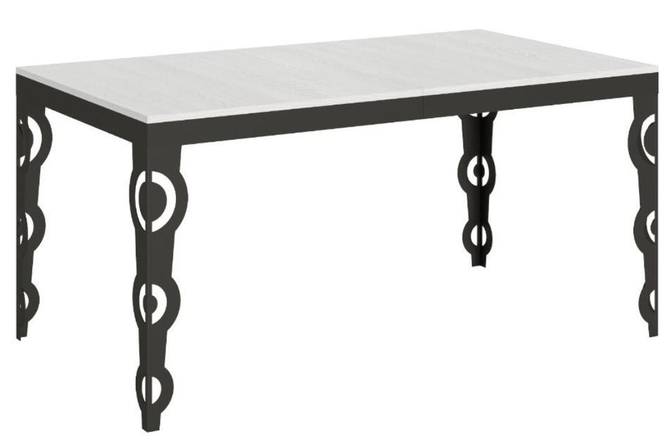 Table rectangulaire extensible orientale 6 à 20 personnes L 160 à 420 cm frêne blanc et cadre métal anthracite Zakary - Photo n°1