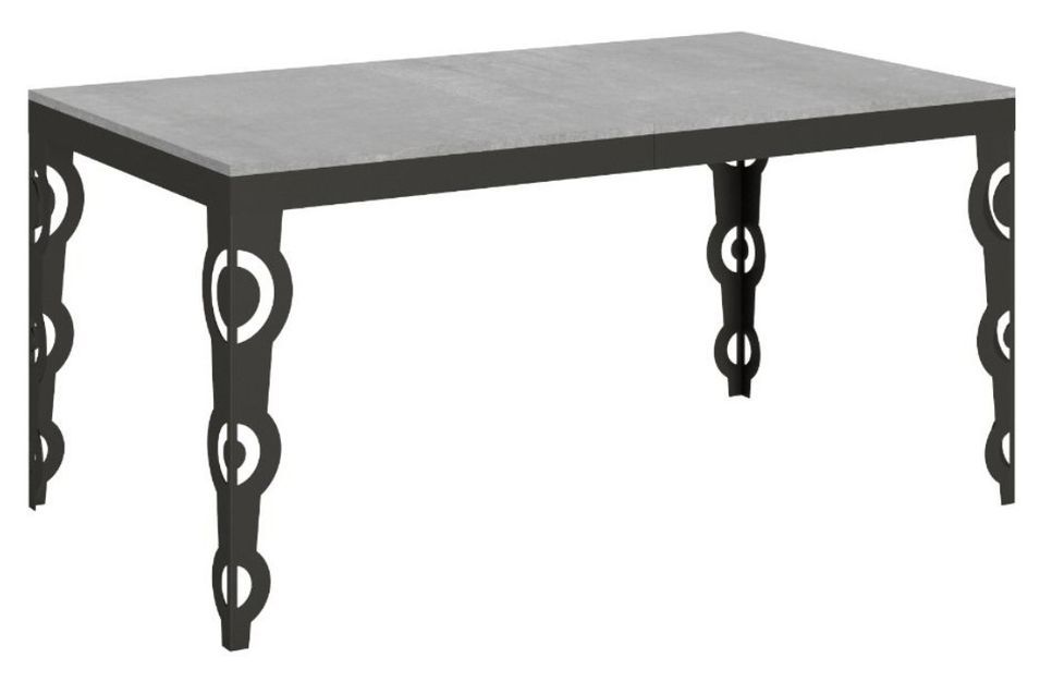 Table rectangulaire extensible orientale 6 à 20 personnes L 160 à 420 cm gris béton et cadre métal anthracite Zakary - Photo n°1