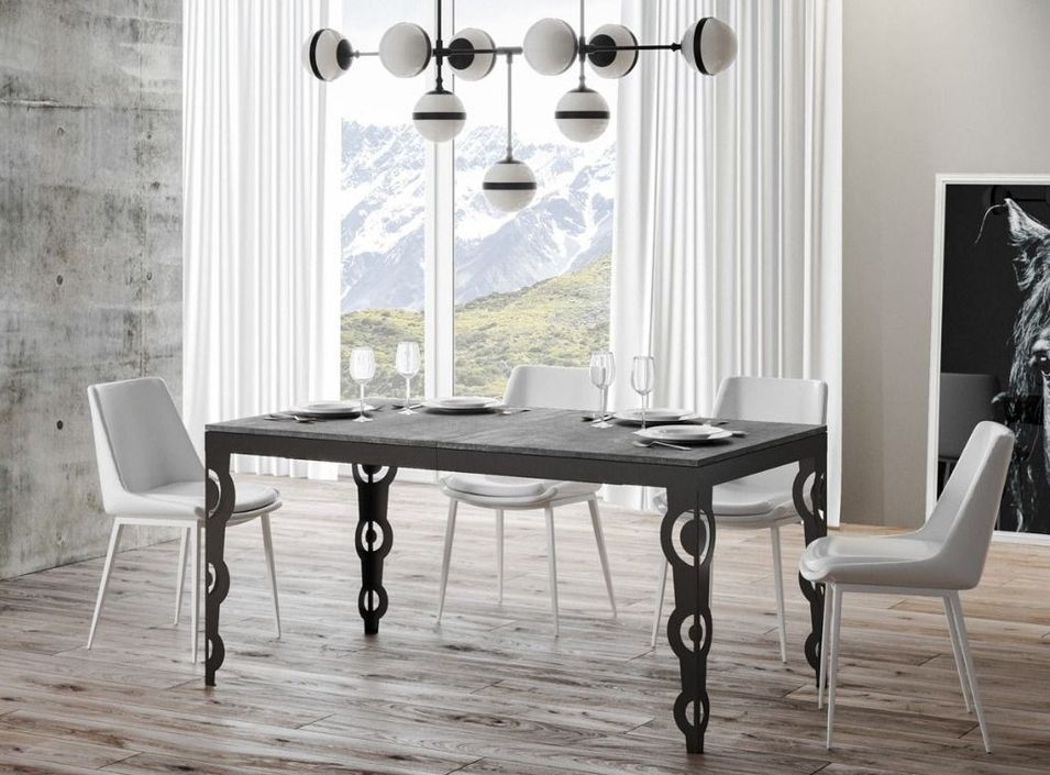 Table rectangulaire extensible orientale 6 à 20 personnes L 160 à 420 cm gris béton et cadre métal anthracite Zakary - Photo n°1