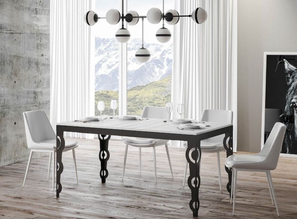 Table rectangulaire extensible orientale 6 à 20 personnes L 180 à 440 cm blanc et cadre métal anthracite Zakary - Photo n°1
