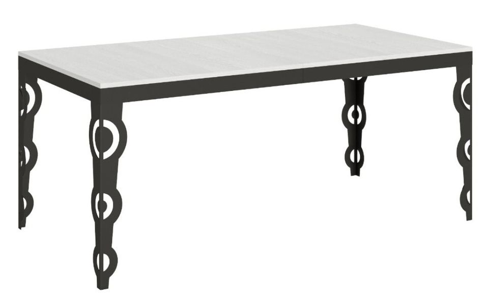 Table rectangulaire extensible orientale 6 à 20 personnes L 180 à 440 cm blanc laqué et cadre métal anthracite Zakary - Photo n°1