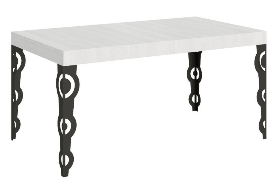Table rectangulaire extensible orientale 6 à 20 personnes L 180 à 440 cm blanc laqué et pieds métal anthracite Kazay - Photo n°1