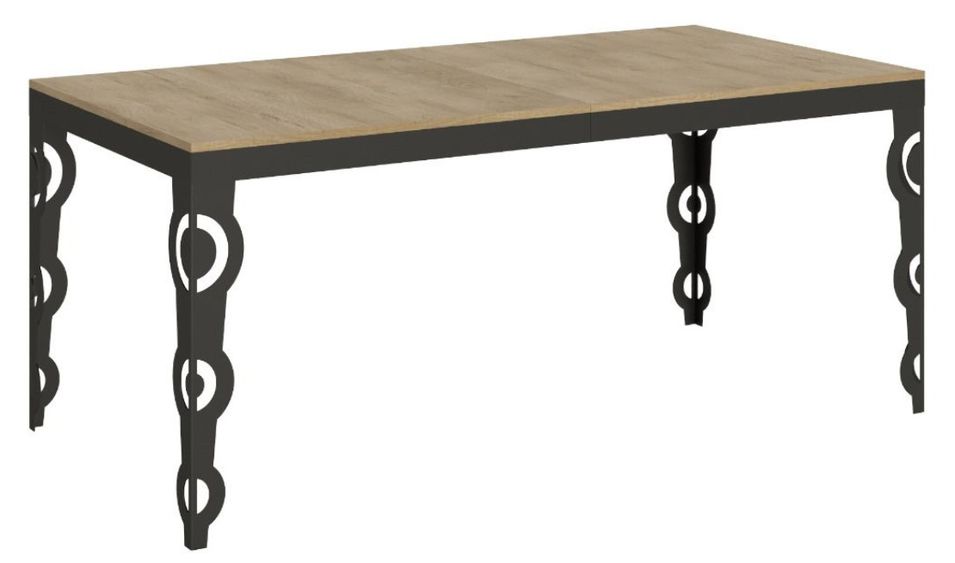 Table rectangulaire extensible orientale 6 à 20 personnes L 180 à 440 cm bois clair et cadre métal anthracite Zakary - Photo n°1