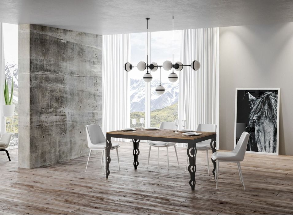 Table rectangulaire extensible orientale 6 à 20 personnes L 180 à 440 cm bois clair et cadre métal anthracite Zakary - Photo n°1