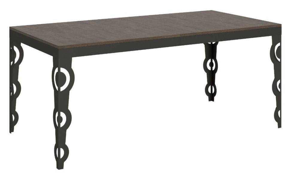 Table rectangulaire extensible orientale 6 à 20 personnes L 180 à 440 cm bois foncé et cadre métal anthracite Zakary - Photo n°1