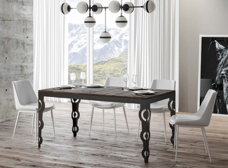 Table rectangulaire extensible orientale 6 à 20 personnes L 180 à 440 cm bois foncé et cadre métal anthracite Zakary - Photo n°1
