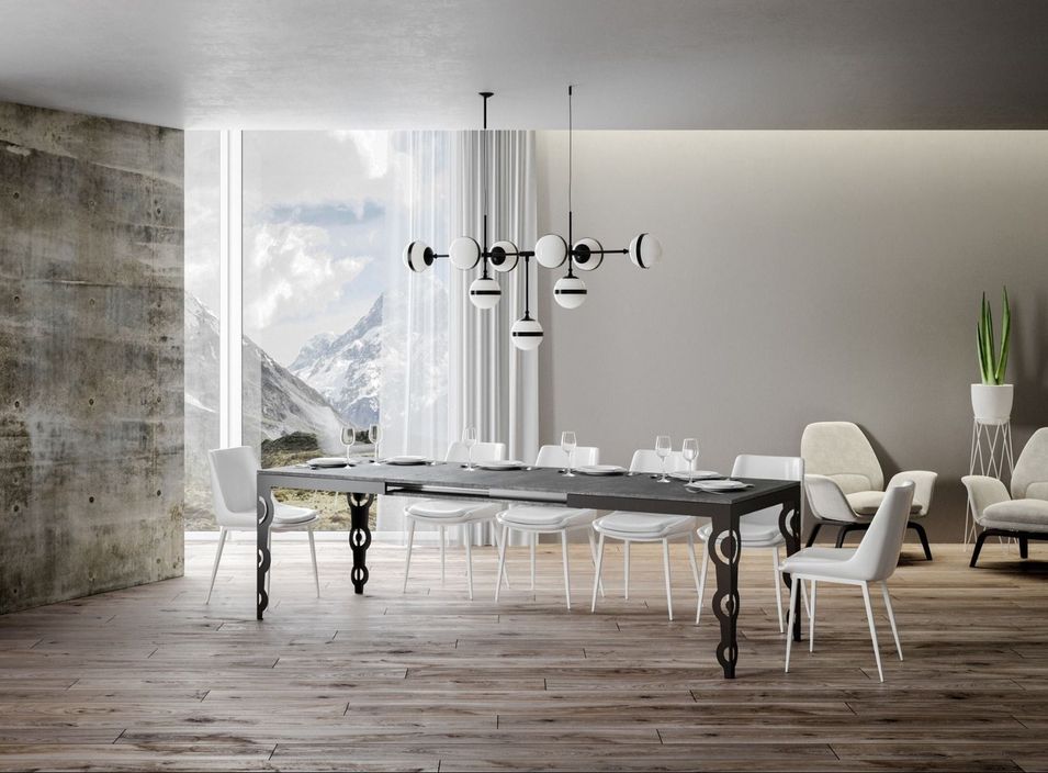 Table rectangulaire extensible orientale 6 à 20 personnes L 180 à 440 cm gris béton et cadre métal anthracite Zakary - Photo n°1