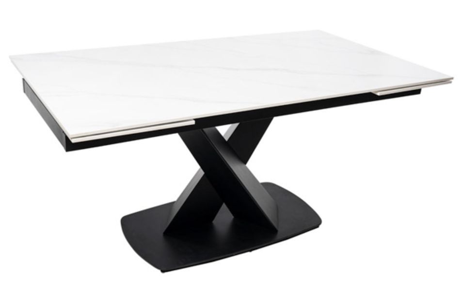 Table design extensible plateau porcelaine et pieds métal noir Konty - Photo n°1