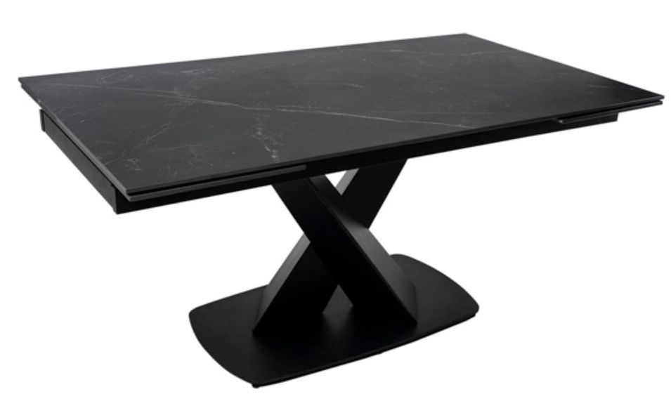 Table design extensible plateau porcelaine et pieds métal noir Konty - Photo n°1