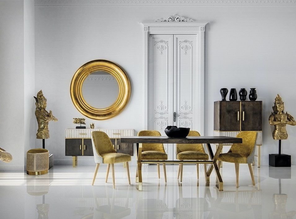 Table rectangulaire bois massif marron et métal doré Jamie 180 cm - Photo n°1