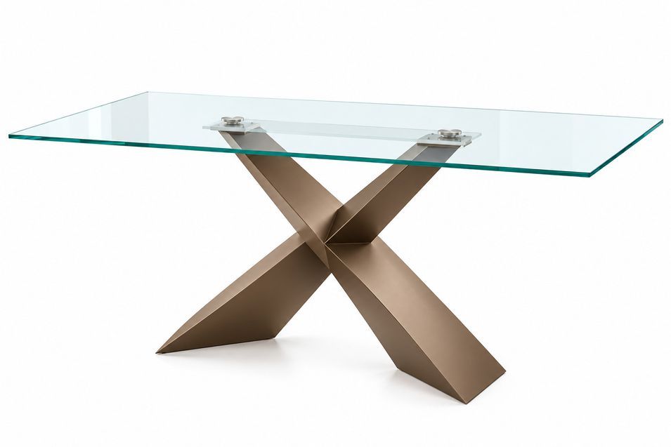 Table rectangulaire moderne acier bronze et verre trempé KAZIO – Design italien haut de gamme - Photo n°1