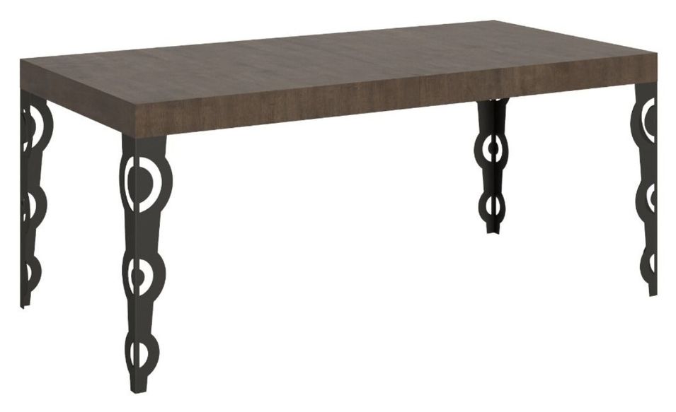 Table rectangulaire orientale 6 places L 160 cm bois foncé et pieds métal anthracite Kazay - Photo n°1