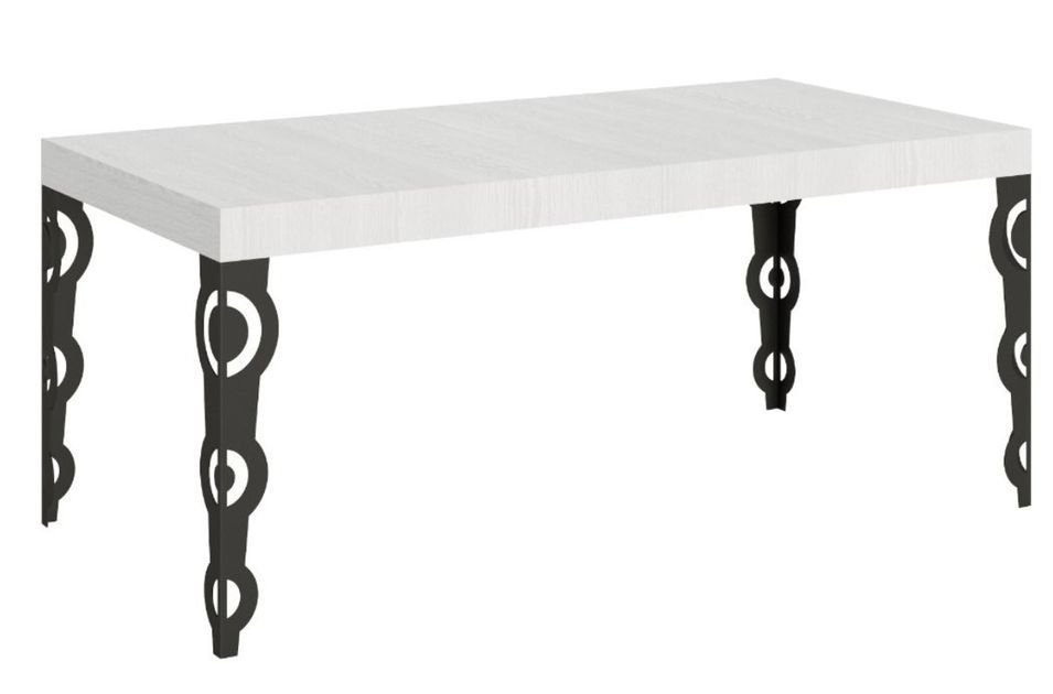Table rectangulaire orientale 8 places L 180 cm bois blanc et pieds métal anthracite Kazay - Photo n°1