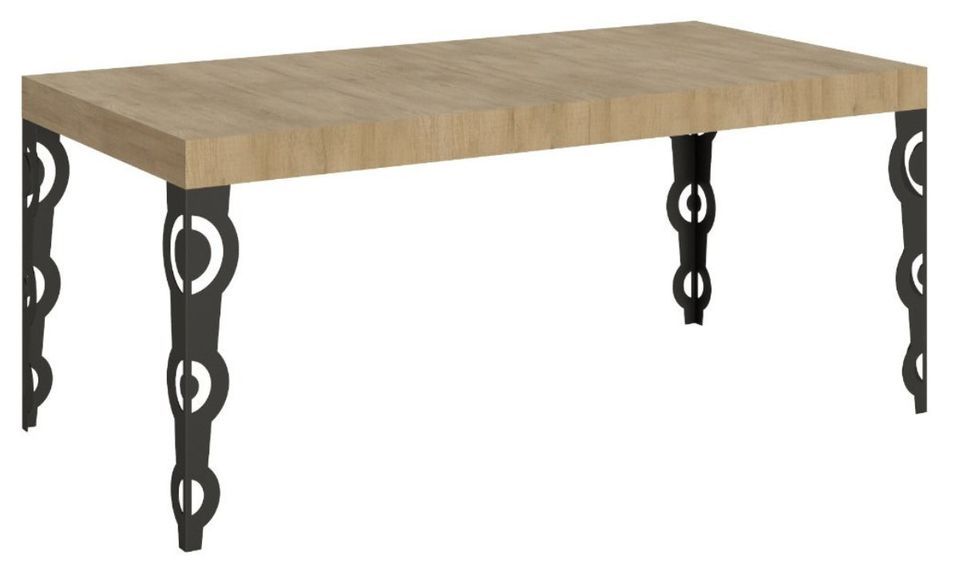 Table rectangulaire orientale 8 places L 180 cm bois chêne clair et pieds métal anthracite Kazay - Photo n°1