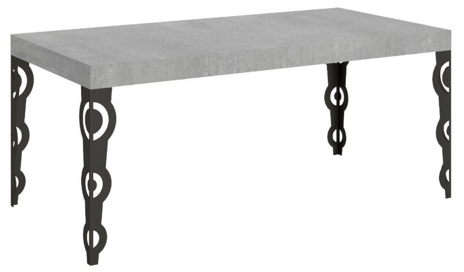 Table rectangulaire orientale 8 places L 180 cm bois gris béton et pieds métal anthracite Kazay - Photo n°1
