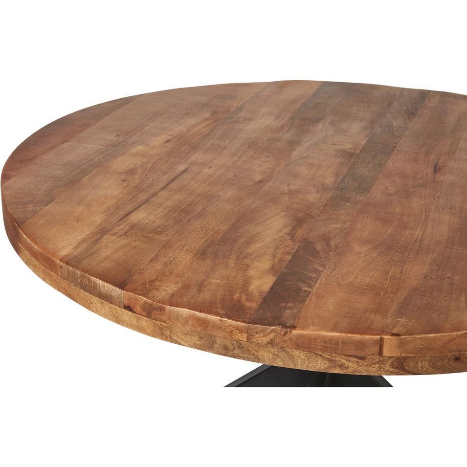 Table ronde 120 cm bois massif acacia naturel et pieds croisés acier noir Vintal - Photo n°3