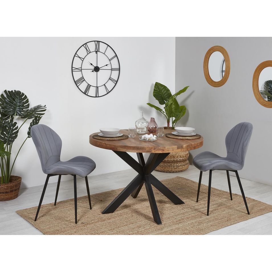 Table ronde 120 cm bois massif acacia naturel et pieds croisés acier noir Vintal - Photo n°5