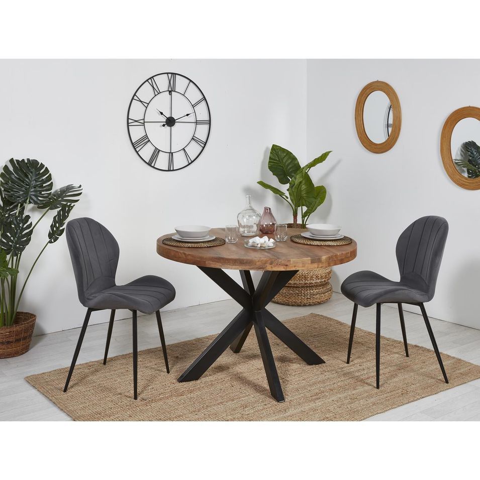 Table ronde 120 cm bois massif acacia naturel et pieds croisés acier noir Vintal - Photo n°7