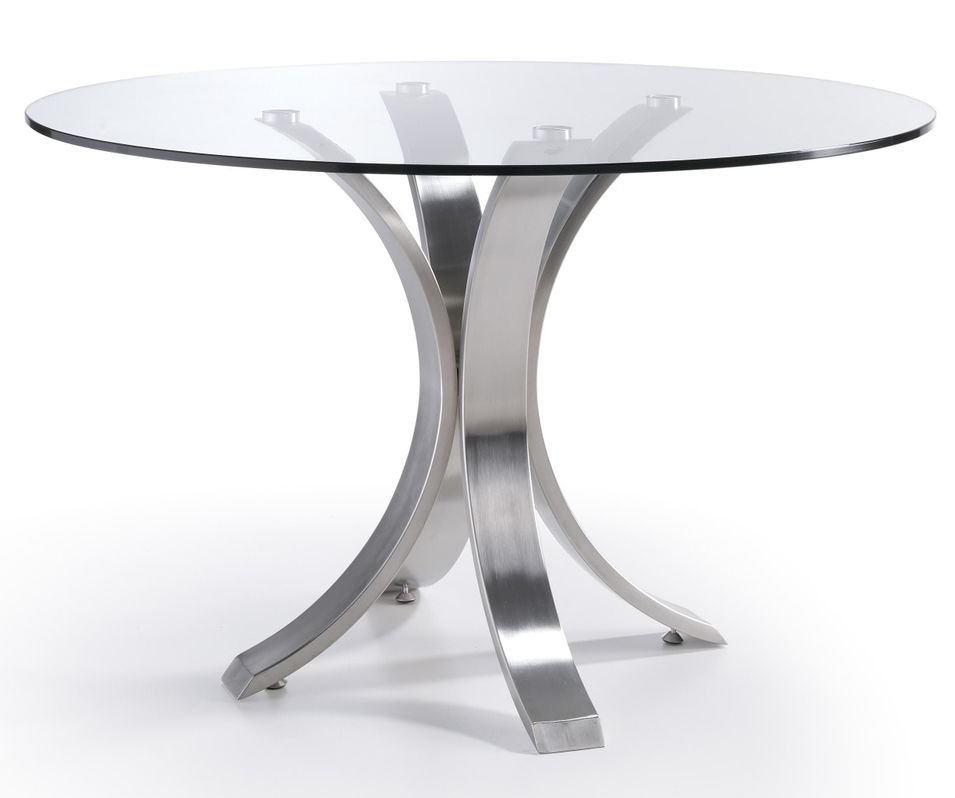Table ronde acier poli et verre trempé Majestua 110 cm - Photo n°1