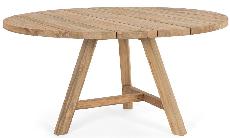 Table ronde de jardin en bois de teck recyclé 8 à 10 places Kanton 150 cm - Photo n°1