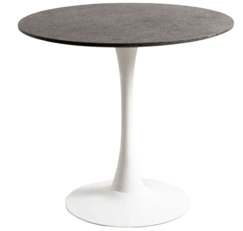 Table ronde effet granite gris et pied blanc TULIPA - Ø80 cm - Photo n°1