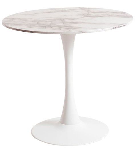 Table ronde effet marbre blanc et pied blanc TULIPA - Ø80 cm - Photo n°1