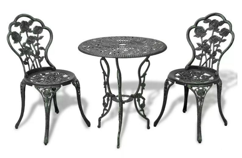 Table ronde et 2 chaises de jardin métal coulé vert Bridge - Photo n°1
