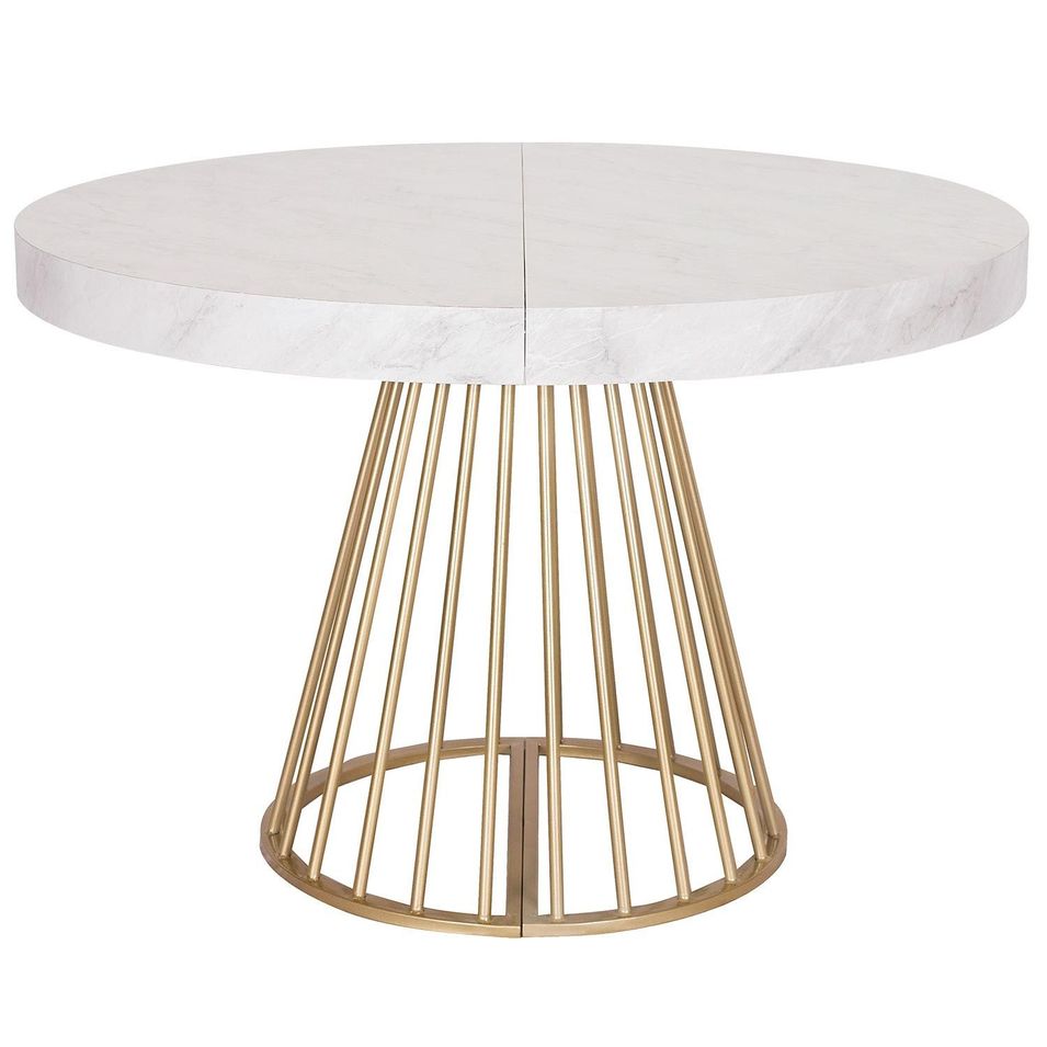 Table ronde extensible effet marbre et pieds doré Wenny 160/210/260 cm - Photo n°1
