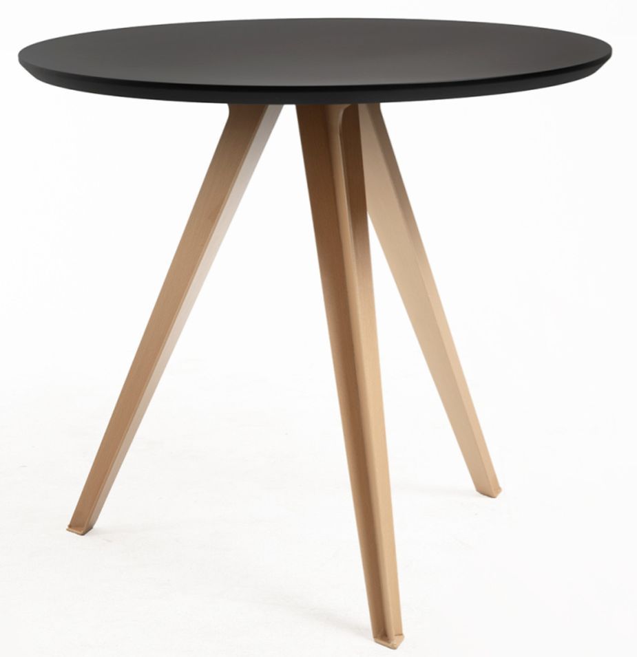 Table ronde FIND 80 cm – Bois brillant & pied métal effet bois naturel – Style scandinave - Photo n°1