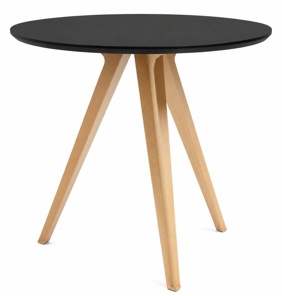 Table ronde FIND 80 cm – Bois brillant & pied métal effet bois naturel – Style scandinave - Photo n°1