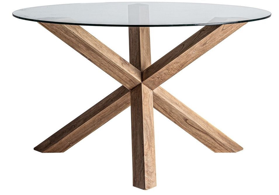 Table ronde bois massif de Mindi et verre trempé Varila 130 cm - Photo n°1