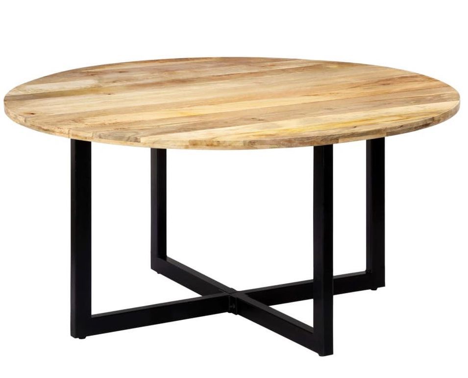 Table ronde industrielle bois de manguier et fer noir Tuly 150 - Photo n°1