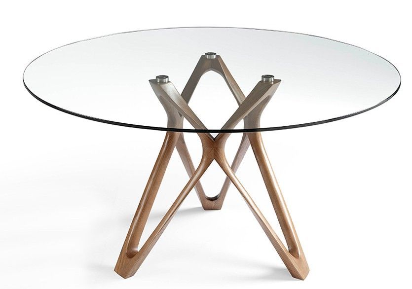 Table ronde pieds bois massif plateau verre trempé Perla - Photo n°1