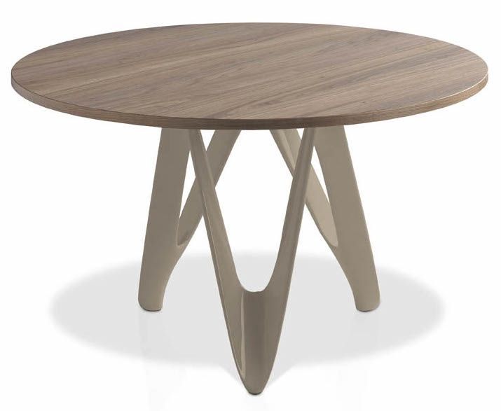 Table ronde plateau bois noyer et pied fibre de verre laqué marron Perla - Photo n°1