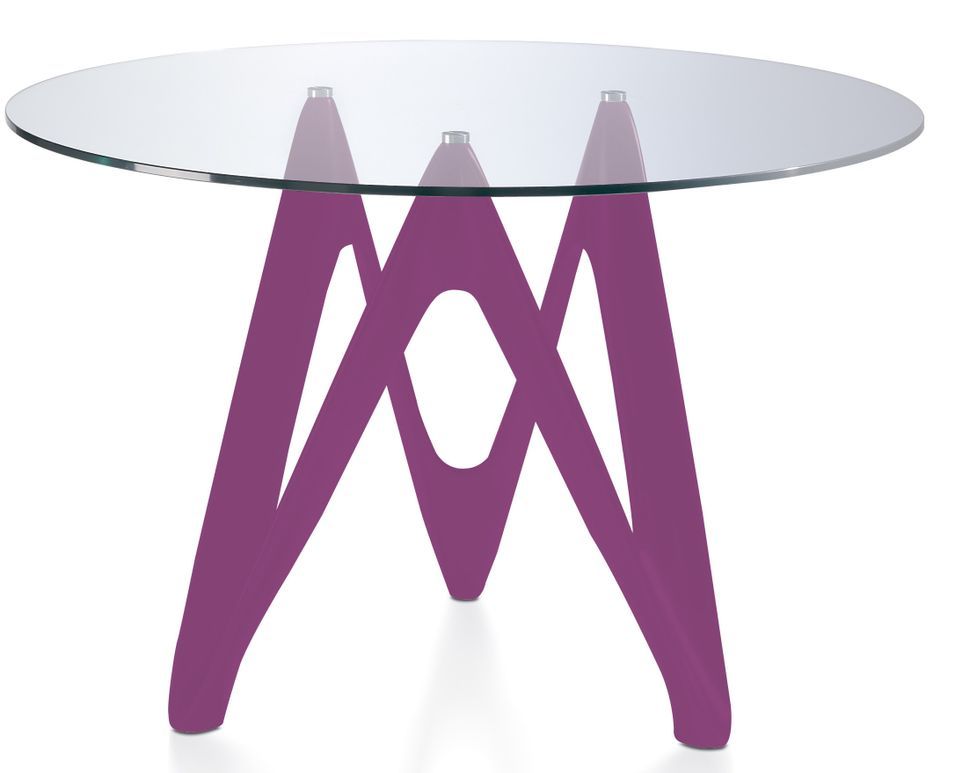 Table ronde plateau verre et pied fibre de verre laqué fuchsia Perla - Photo n°1