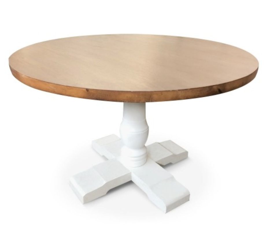 Table ronde style rustique blanche et naturel Arko - Photo n°1
