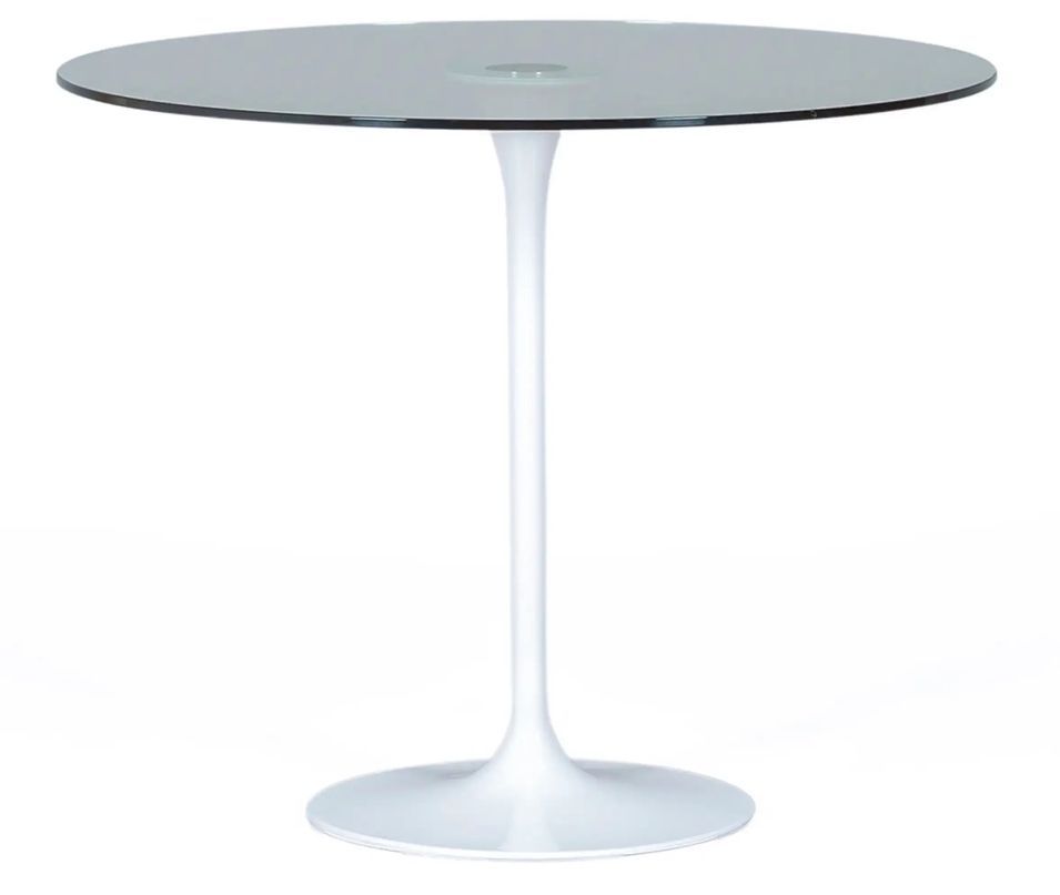 Table ronde moderne métal blanc et verre cristal blanc 90 cm - Photo n°1