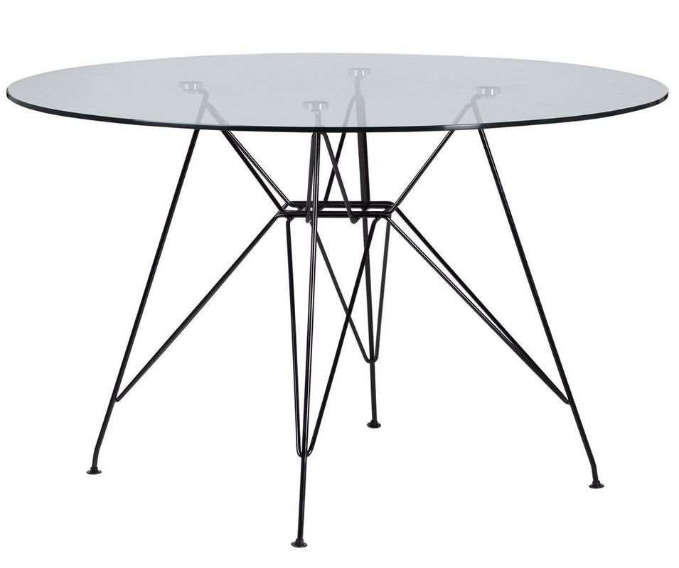 Table ronde verre trempé et pieds acier noir Croizy 120 cm - Photo n°1