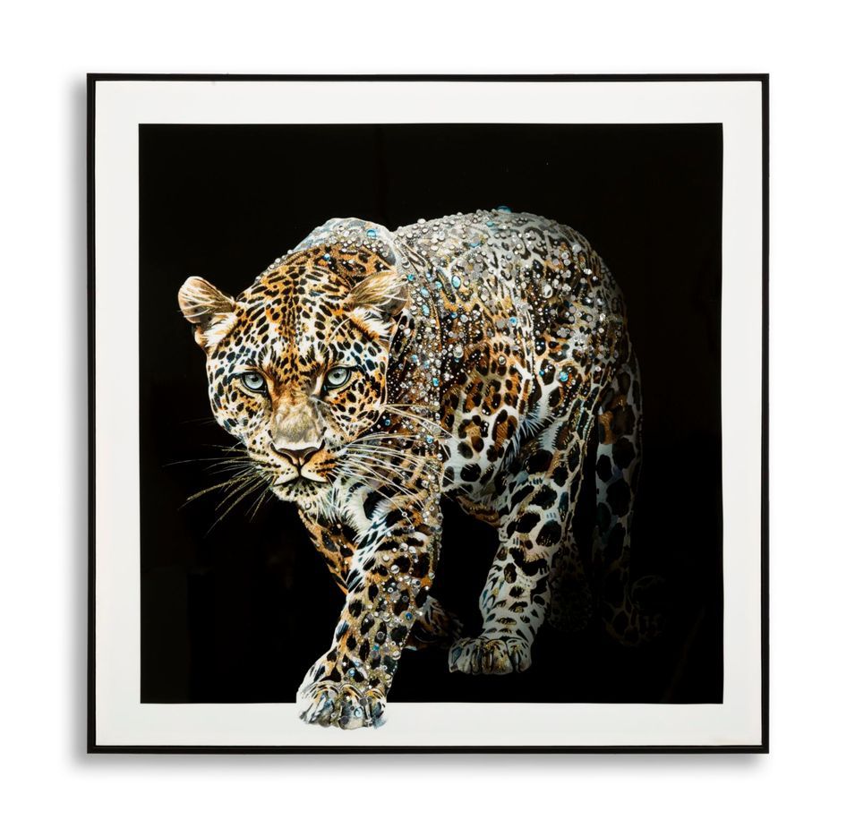 Tableau sur toile laquée jaguar avec cadre -b- cm 82x4x82 - Photo n°1