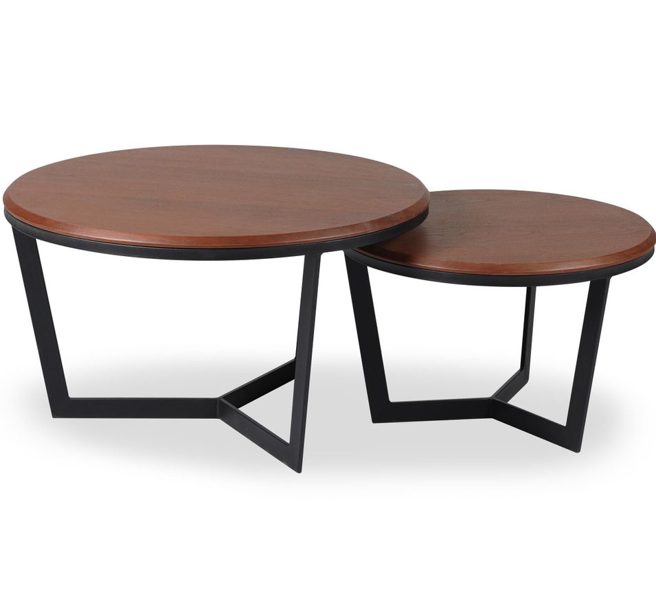 Tables basse bois massif foncé et pieds métal noir Chepa - Lot de 2 - Photo n°1