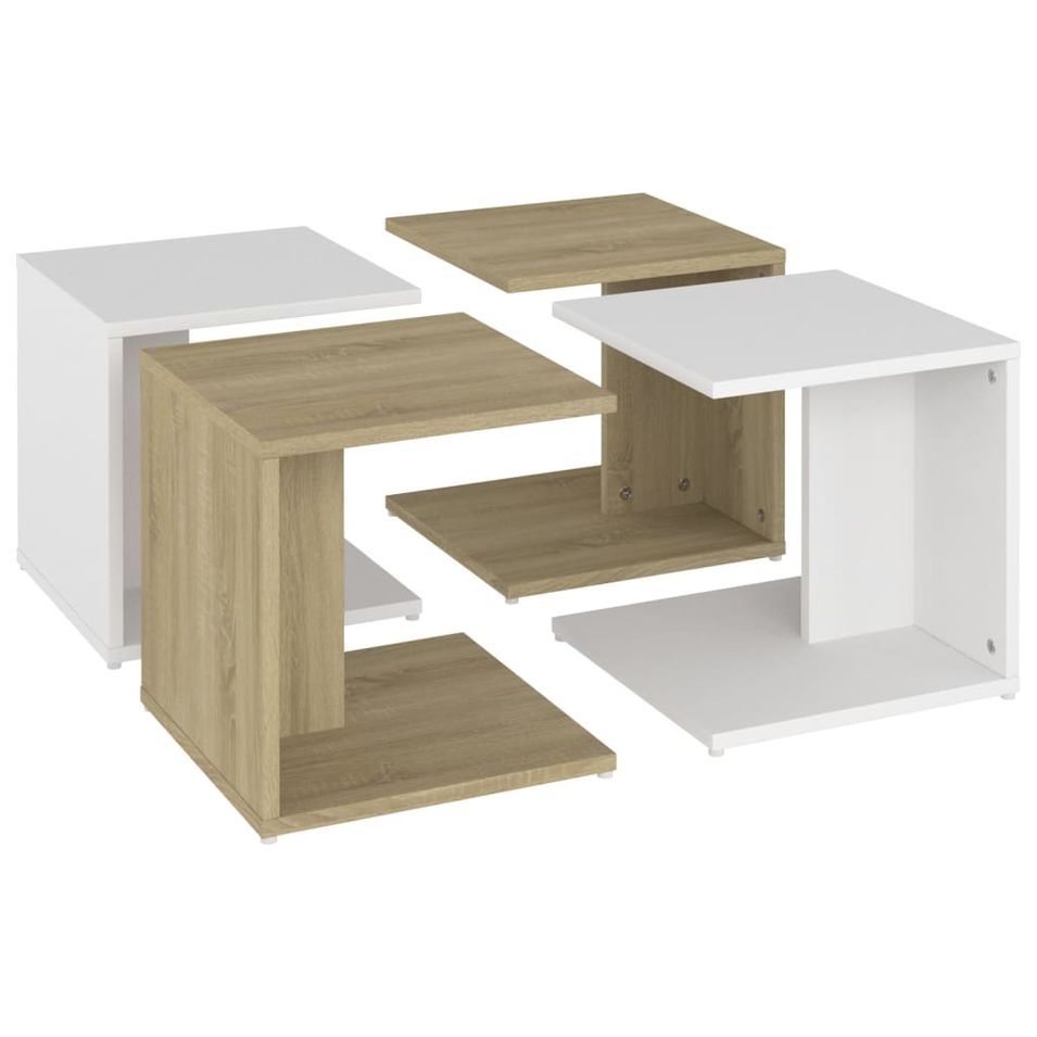 Tables basses 4 pcs Blanc et chêne Sonoma 33x33x33 cm - Photo n°1