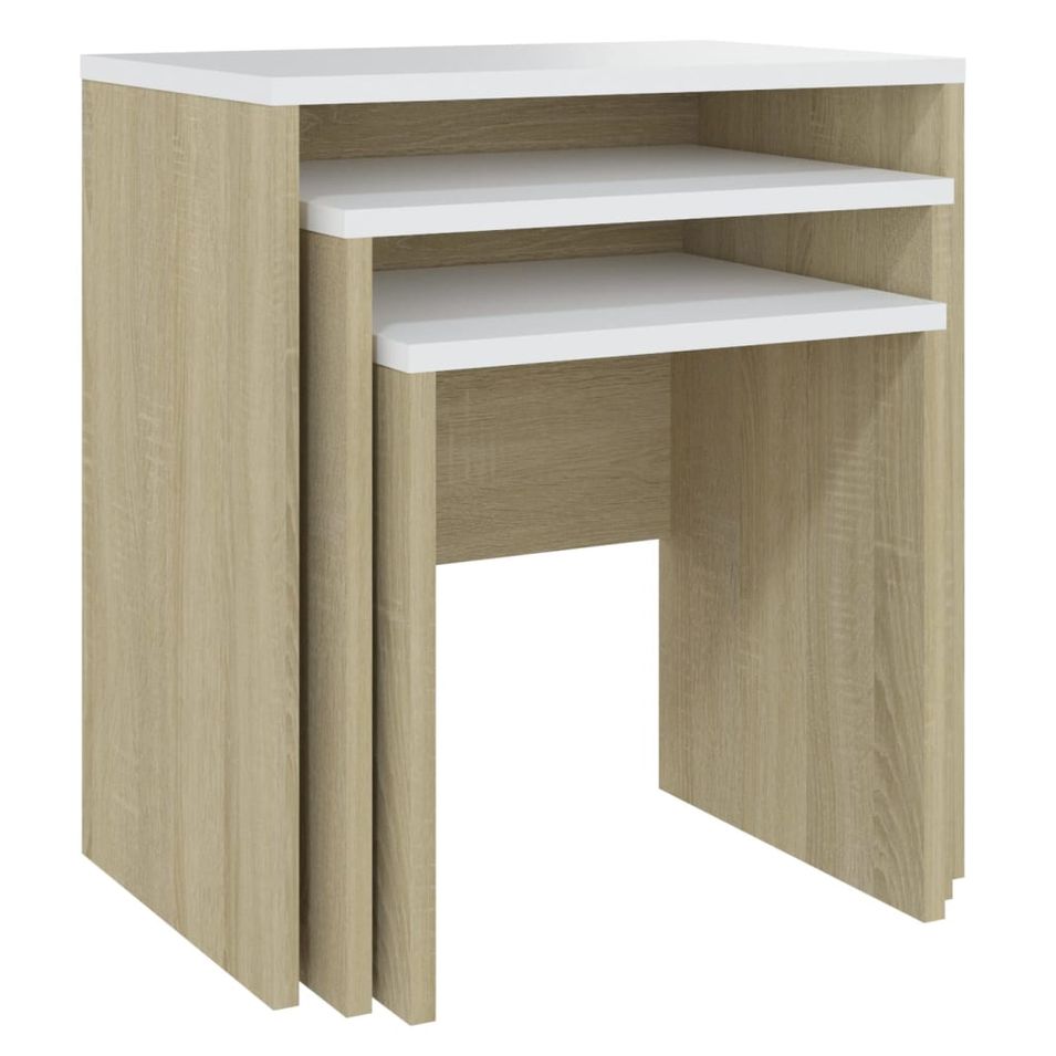 Tables basses gigognes 3 pcs Blanc et chêne sonoma Triza - Photo n°1