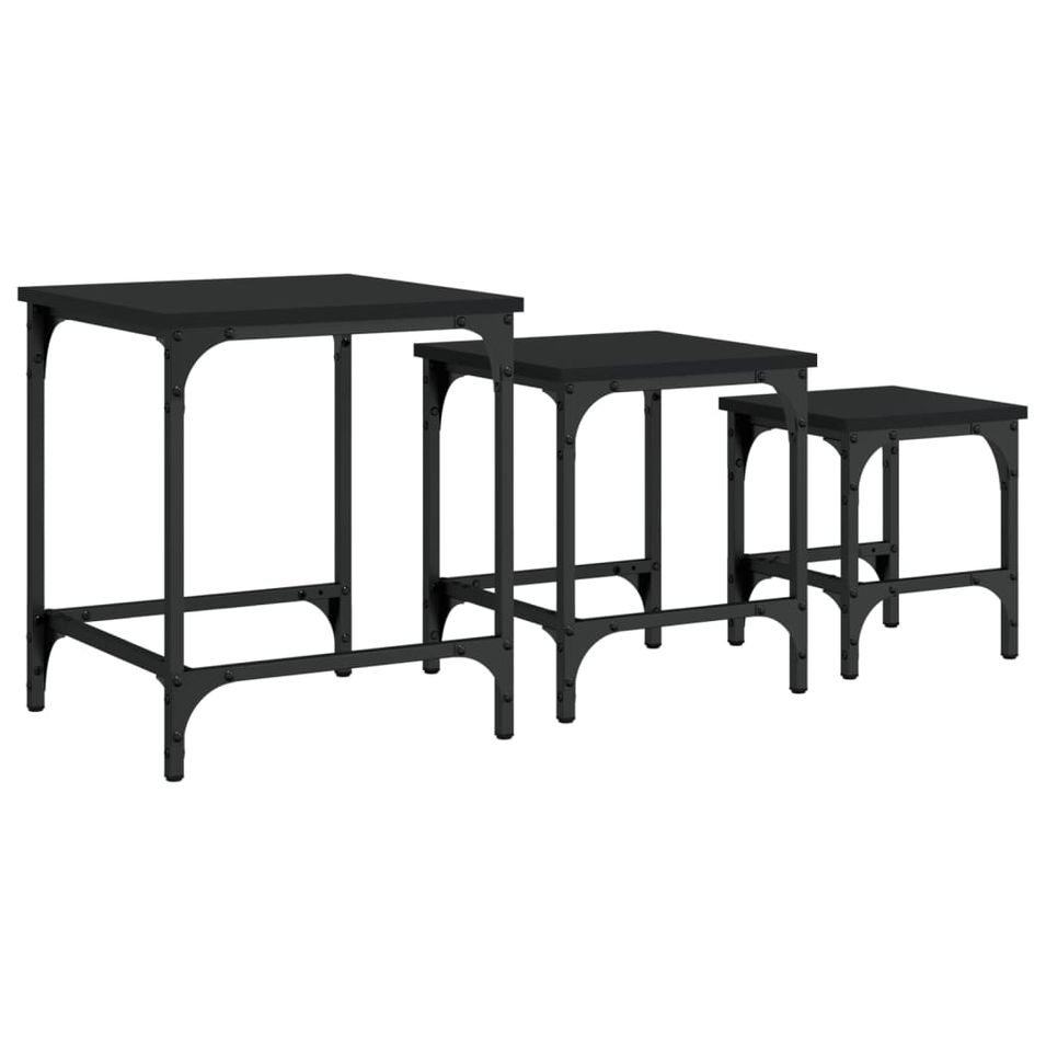 Tables basses gigognes 3 pcs noir bois d'ingénierie - Photo n°1
