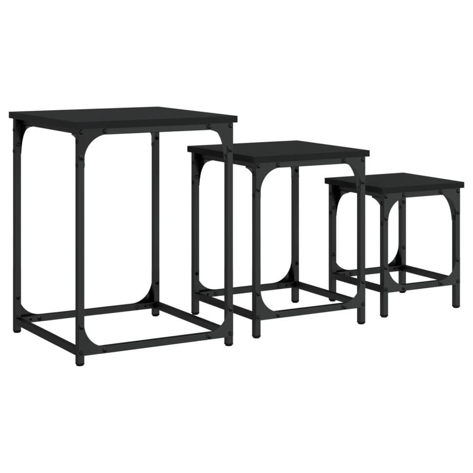 Tables basses gigognes 3 pcs noir bois d'ingénierie - Photo n°1