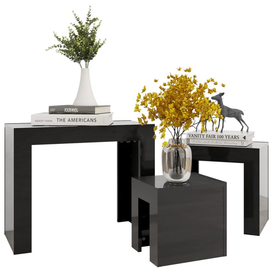Tables basses gigognes 3 pcs Noir brillant - Photo n°1