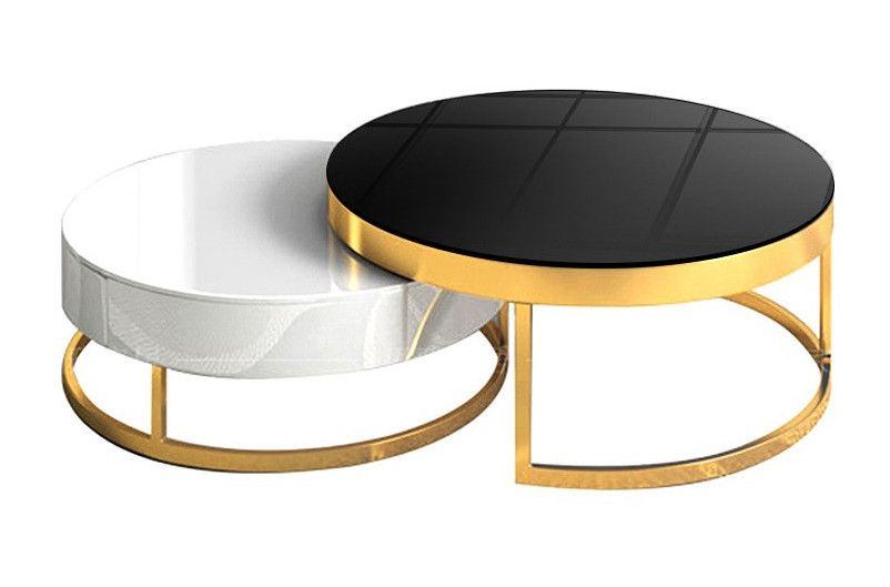Tables basses gigognes verre noir et blanc pieds métal doré Urien - Lot de 2 - Photo n°1