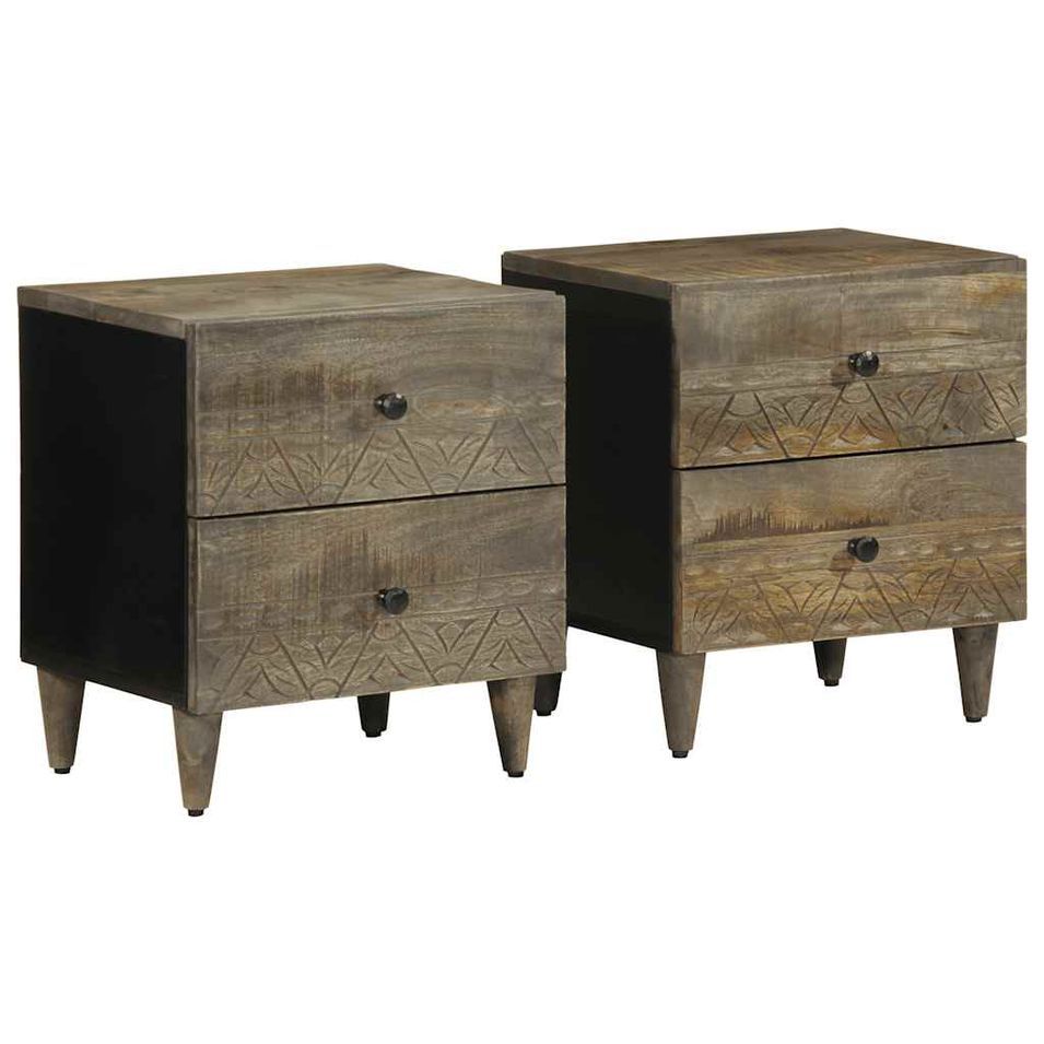 Tables chevet 2 pcs gris clair 40x33x46 cm bois manguier solide - Photo n°1