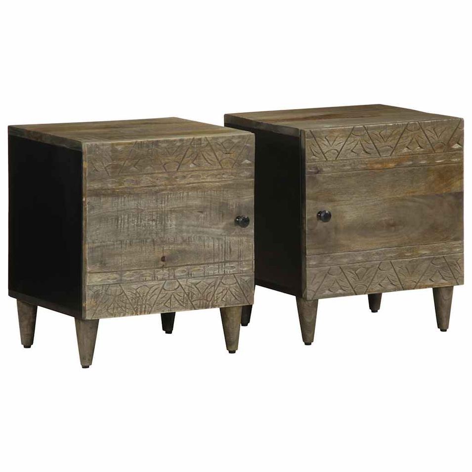 Tables chevet 2 pcs gris clair 40x33x46 cm bois manguier solide - Photo n°1