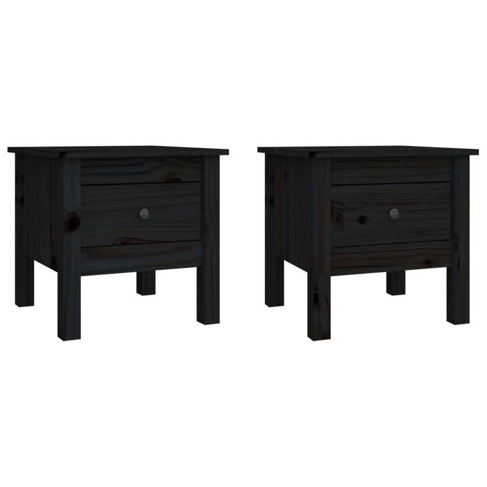 Tables d'appoint 2 pcs Noir 40x40x39 cm Bois massif de pin - Photo n°1